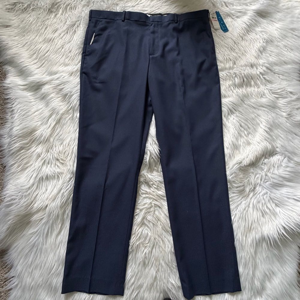 NWT Perry Ellis Portfolio Mens Travel Luxe Dress Pants 40X32 Navy Slim Fit